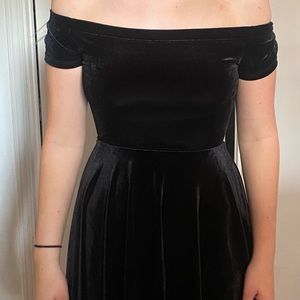 Black off the shoulder high low dress